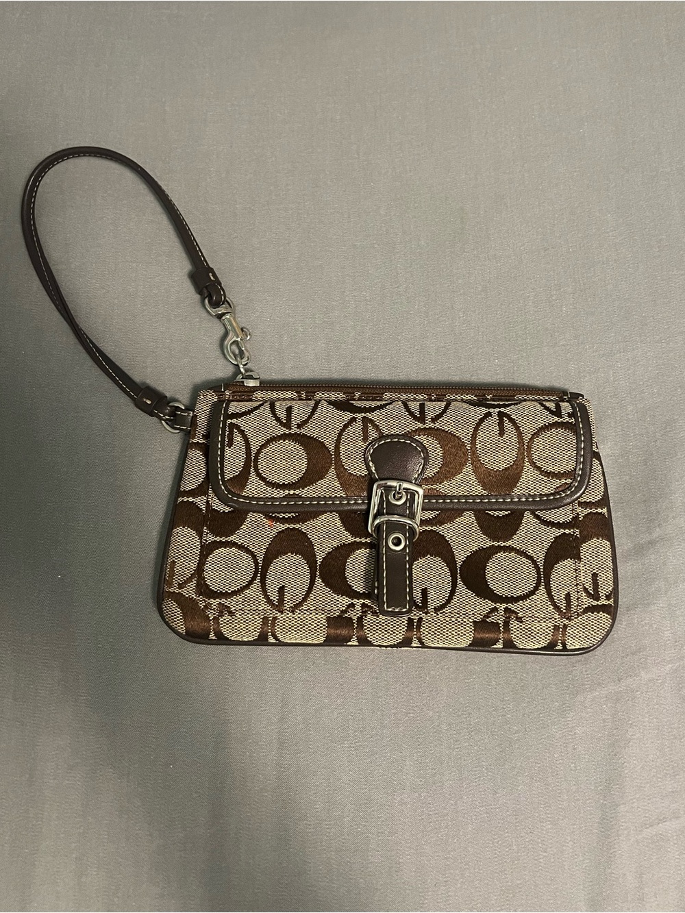 Coach Brown Signature Jacquard Belt-Accent Wristlet